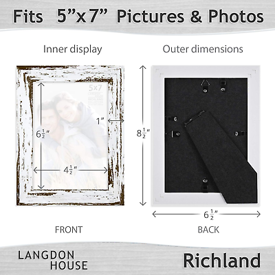Langdon House 5x7 Picture Frames (Distressed White, 6 Pack) Farmhouse Style, Langdon House Not Applicable - фотография #2