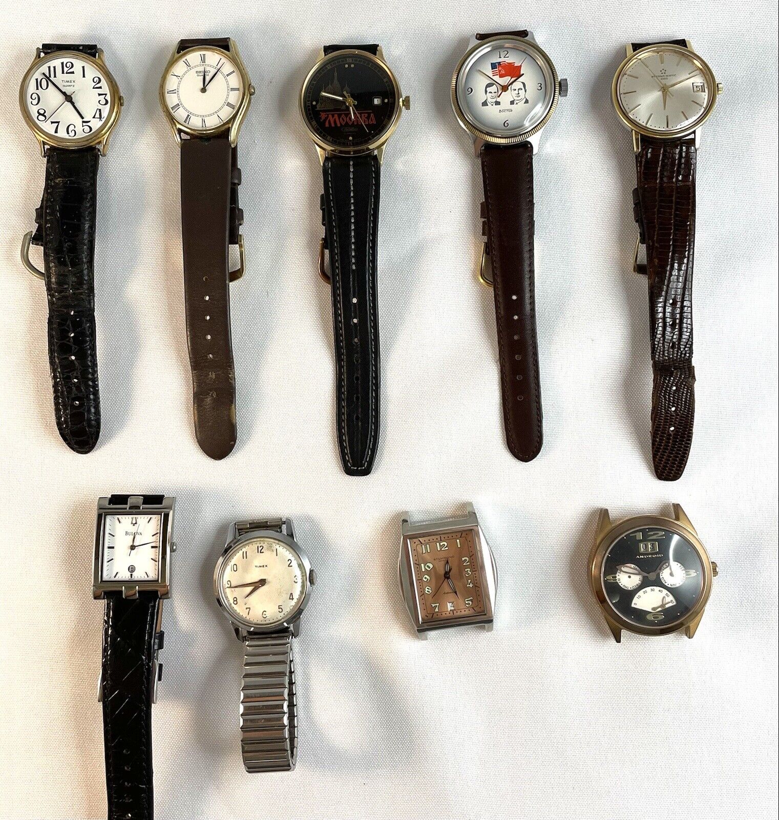 9 Watches Selling AS IS Parts/Repair- Bulova, Seiko, Timex, Android, Stuhrling  Timex