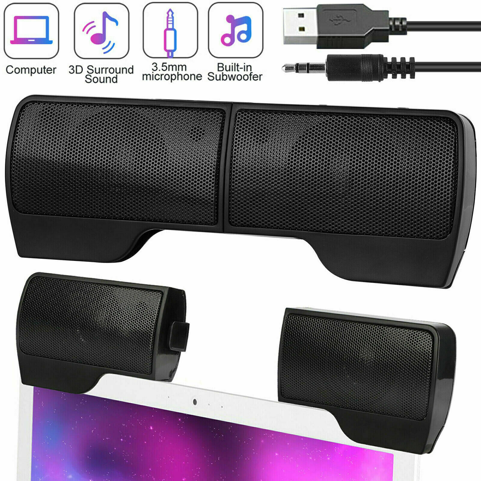 USB Wired Computer Speakers AUX Stereo Bass Music Player For Desktop Laptop PC Ombar Computer Speakers