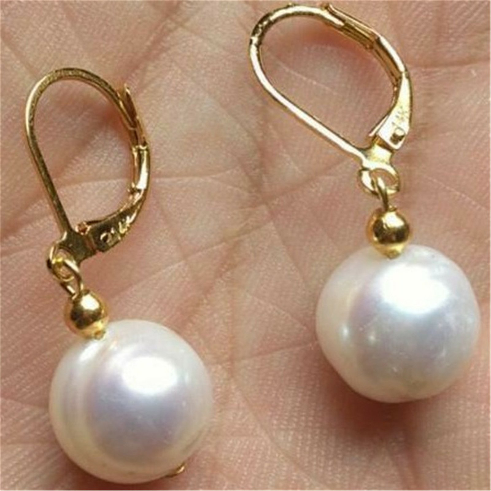 9-10MM SOUTH SEA WHITE PEARL DANGLE EARRING 14K GOLD Earbob Natural Accessories Unbranded 3