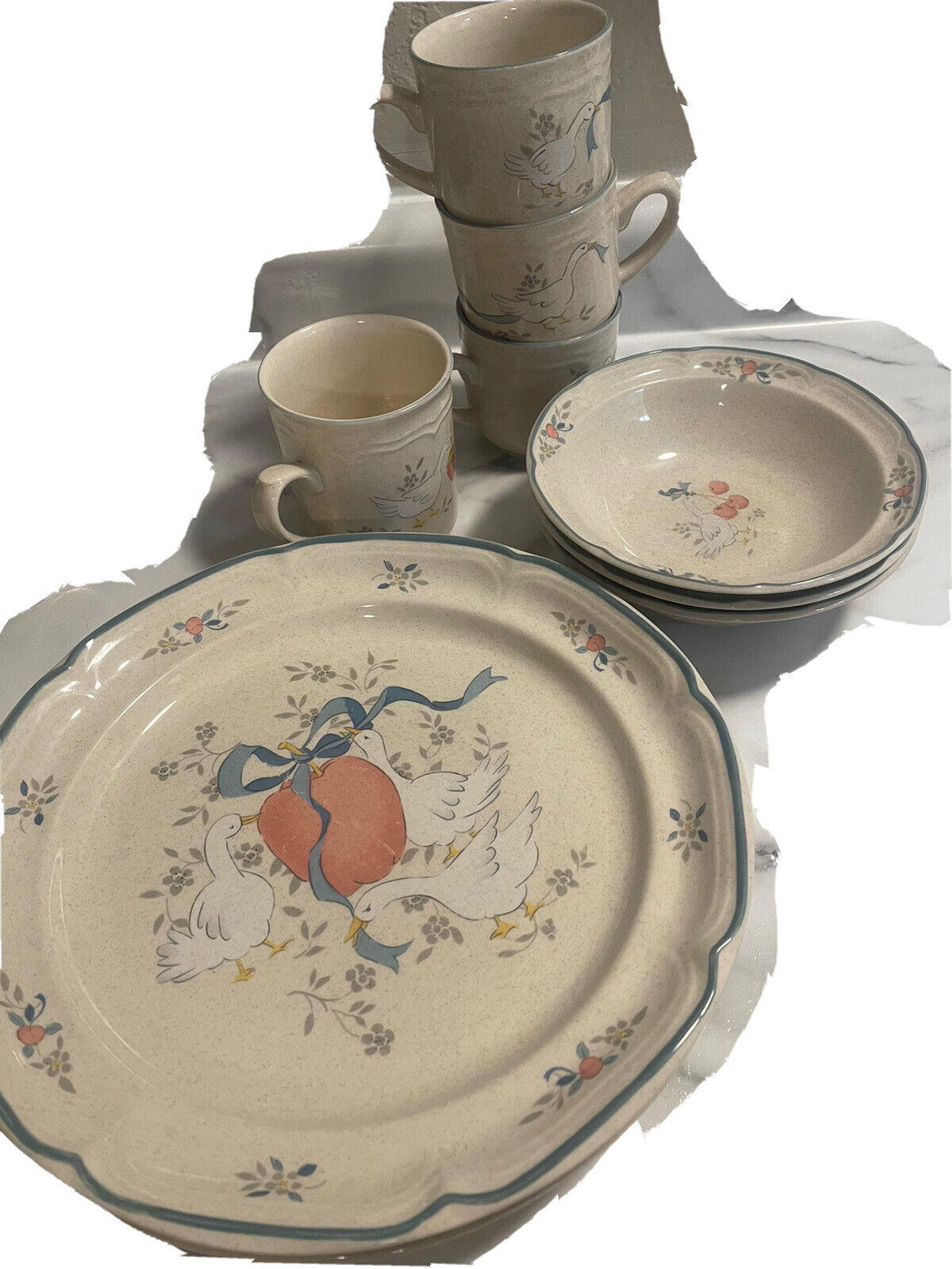 Vintage International China Marmalade Geese Set Of 3 plates, 3 bowls, 4 cups Без бренда