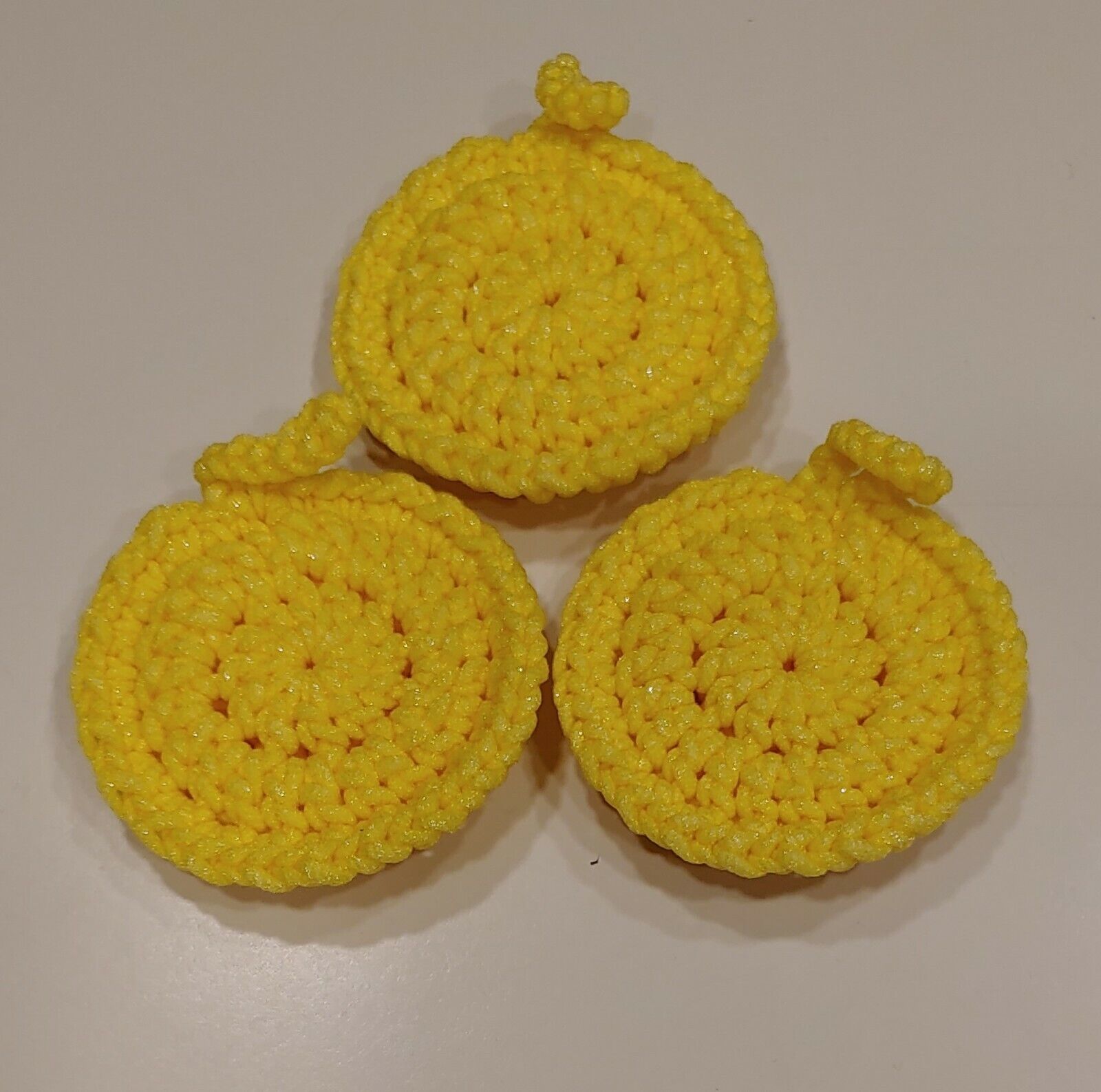 3 Nylon Scrubbies for Dishes Pots and Pans 3.75" Double Thickness Handmade NEW  Handmade