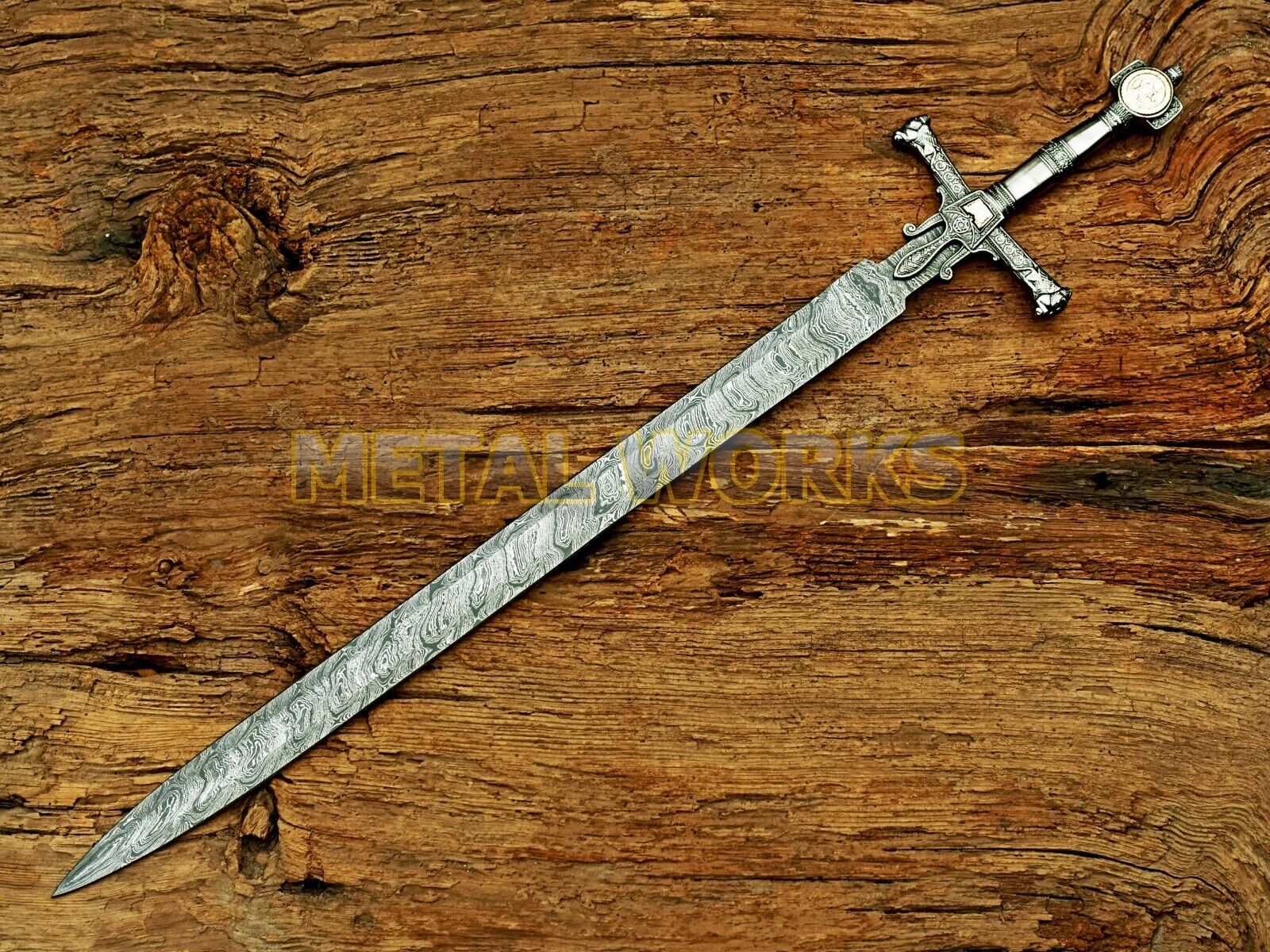 Damascus Steel King Solomon Crusader Sword w/LeatherSheath(Star of David Pommel) Без бренда - фотография #7