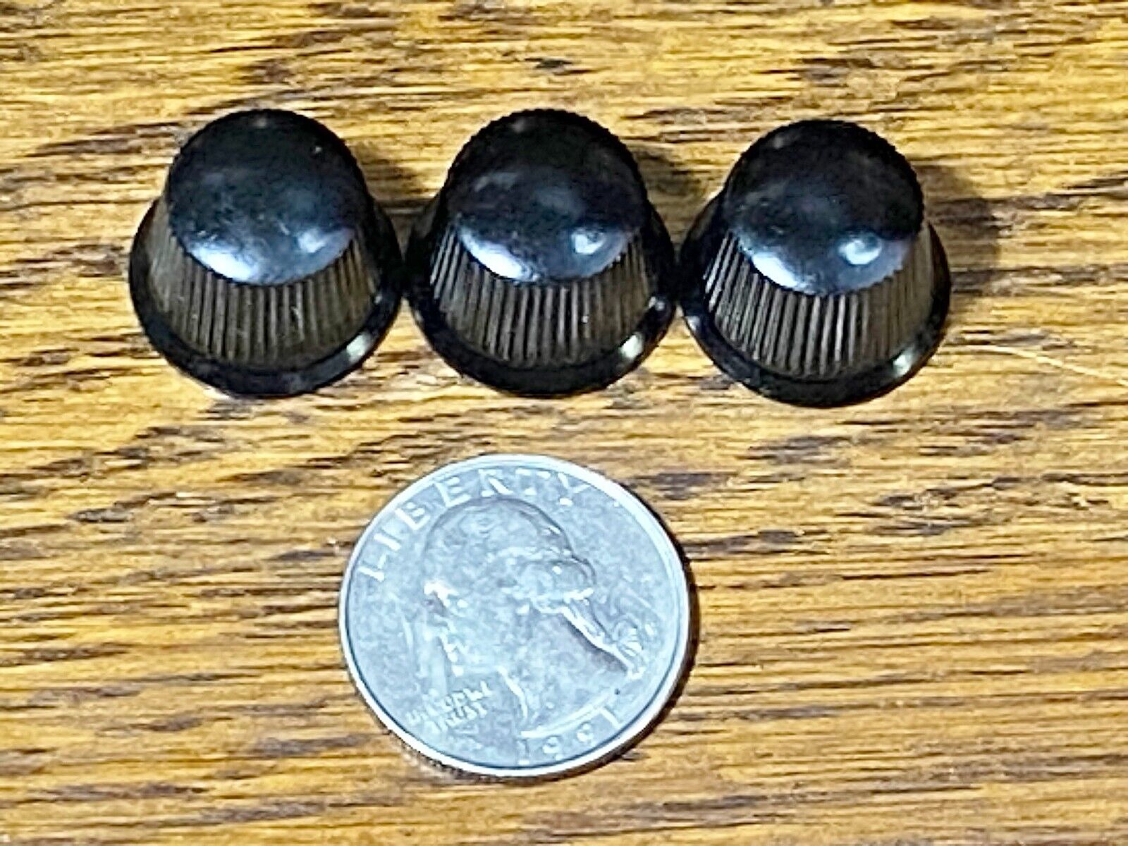 Set of 3 Matching Vintage Small Black Bakelite Instrument Knobs, c. 1930-70’s Unbranded