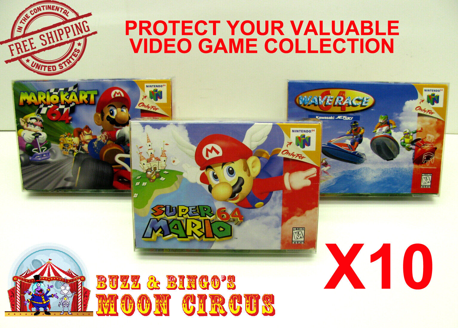 10x NINTENDO 64 N64 CIB GAME BOX - CLEAR PROTECTIVE BOX PROTECTOR SLEEVE CASE Dr. Retro Does Not Apply
