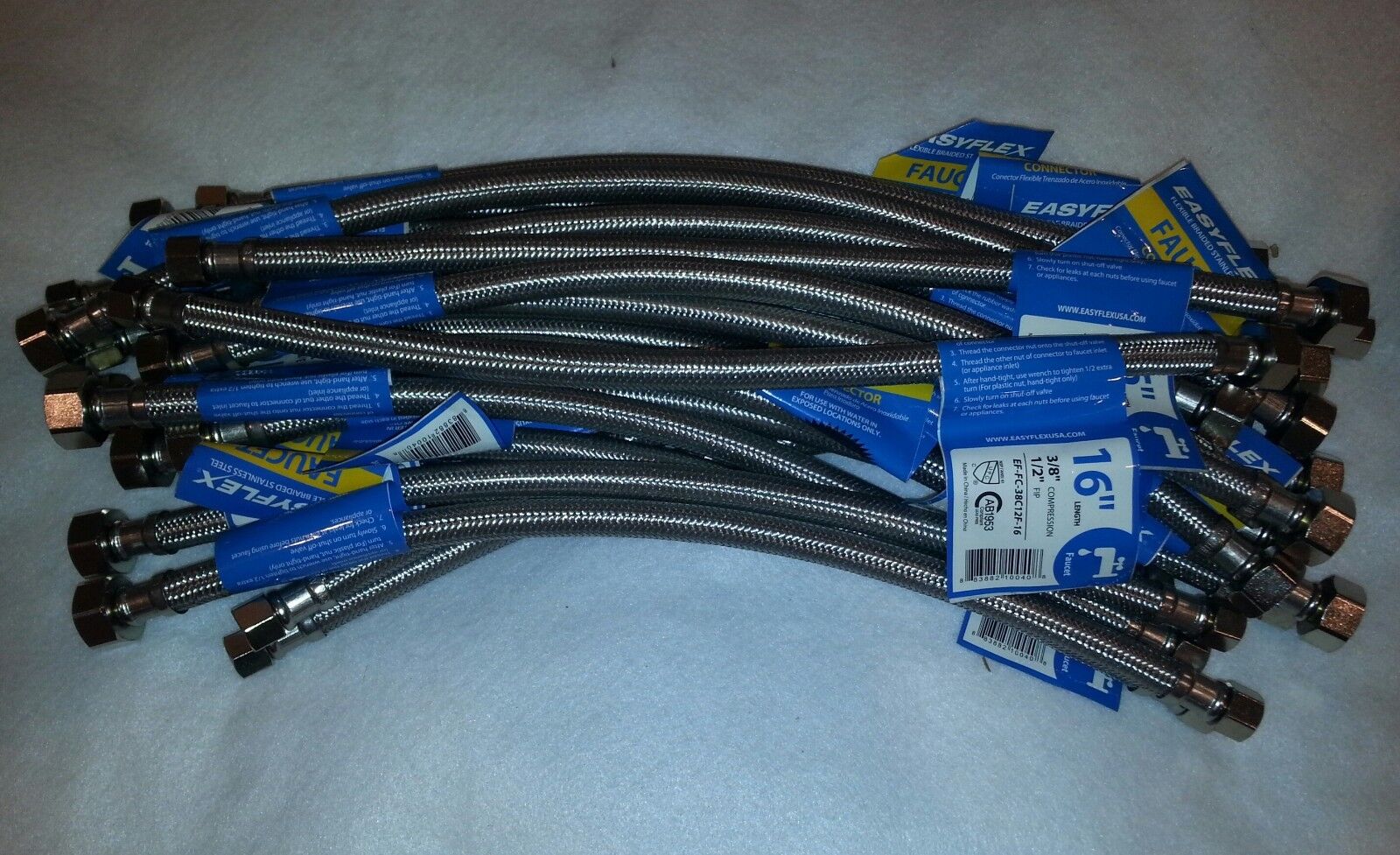 20 PACK Stainless Braided Faucet Sink Supply Line 3/8" Compression X 1/2" X 16" Easyflex EF-FC-38C12F-16