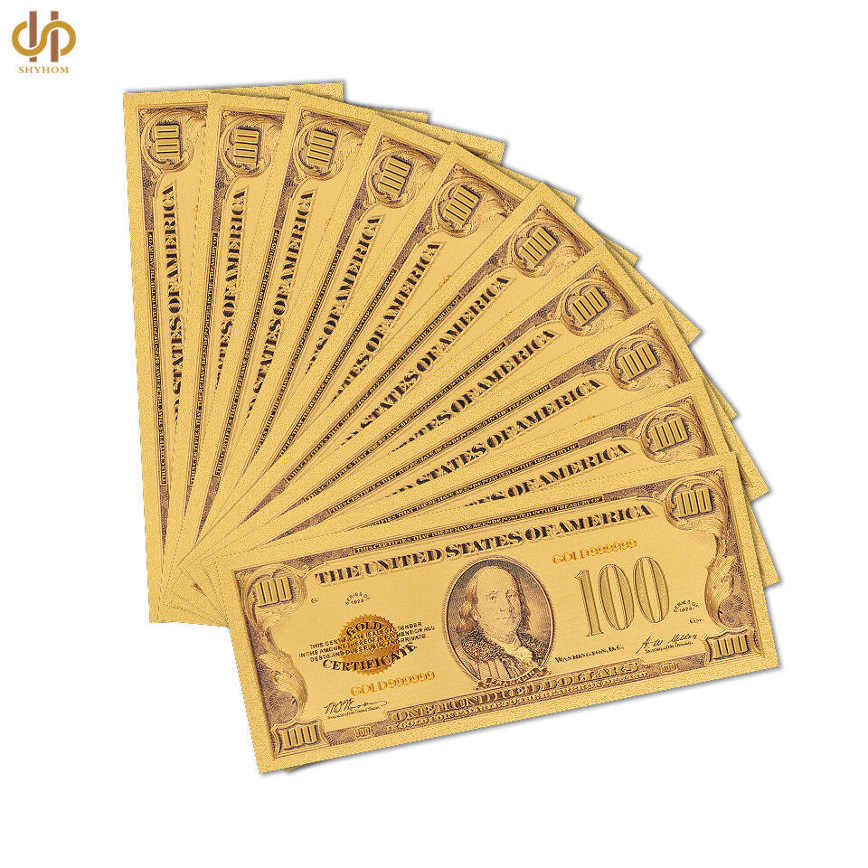 10PCS 1928 US 100 Dollar Bill Colored Gold Banknote Collection Dollar Bill  Без бренда