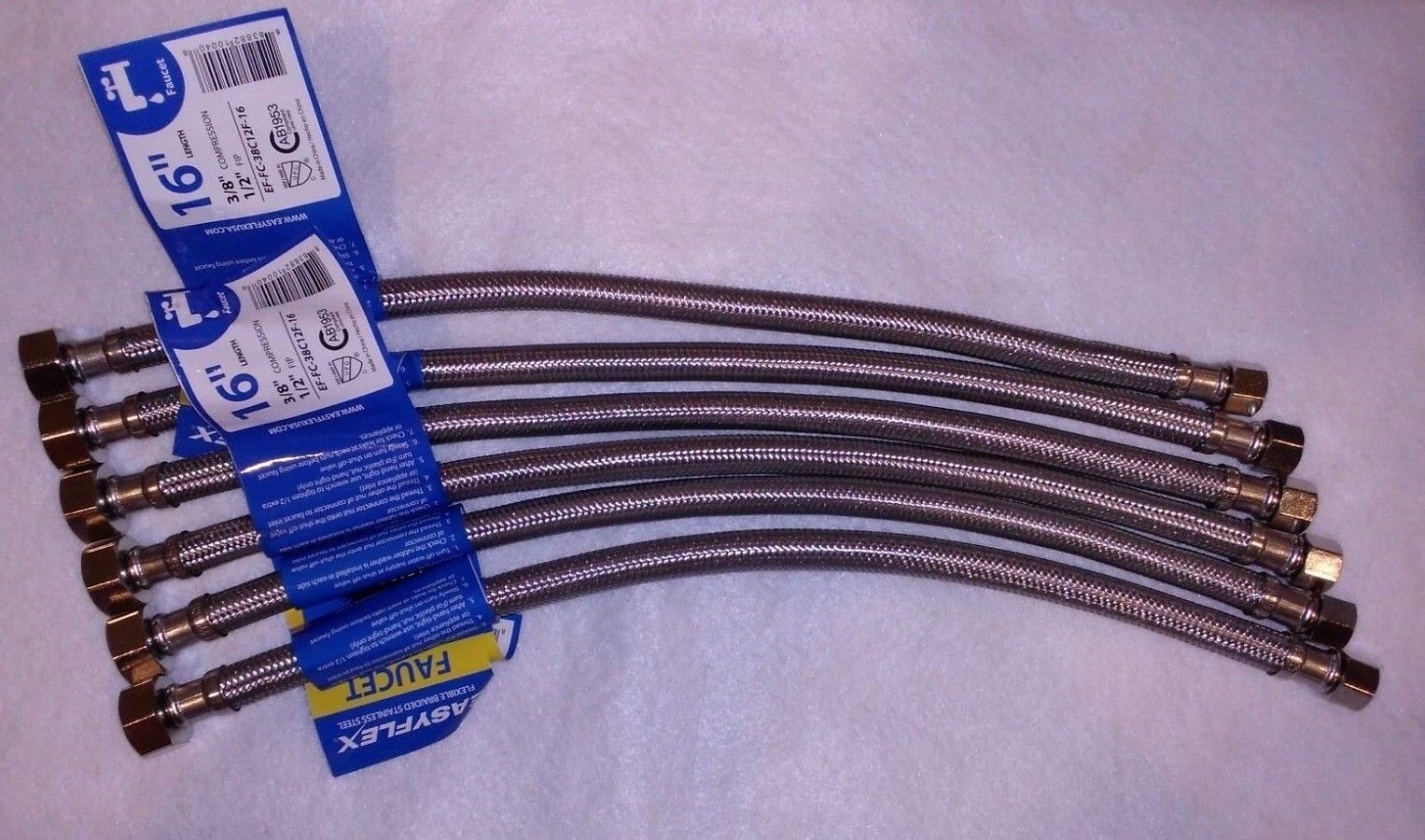 Faucet Sink Supply Line Stainless Braided  3/8" Compression X 1/2" X 16"  6 PACK Easyflex EF-FC-38C12F-16