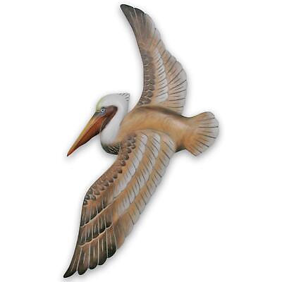 Hand-carved Wood Flying Pelican | Coastal Nautical Beach Wall Décor Natural W... T.I. Design