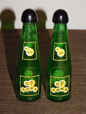 VINTAGE KITCHEN SALT & PEPPER SHAKERS CANADA UP TOWN GLASS BOTTLES Unbranded