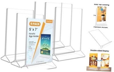  Acrylic Sign Holder 5x7 inches, Plastic Display Stand for Desk, 5x7'' 6 Pack Does not apply Does Not Apply