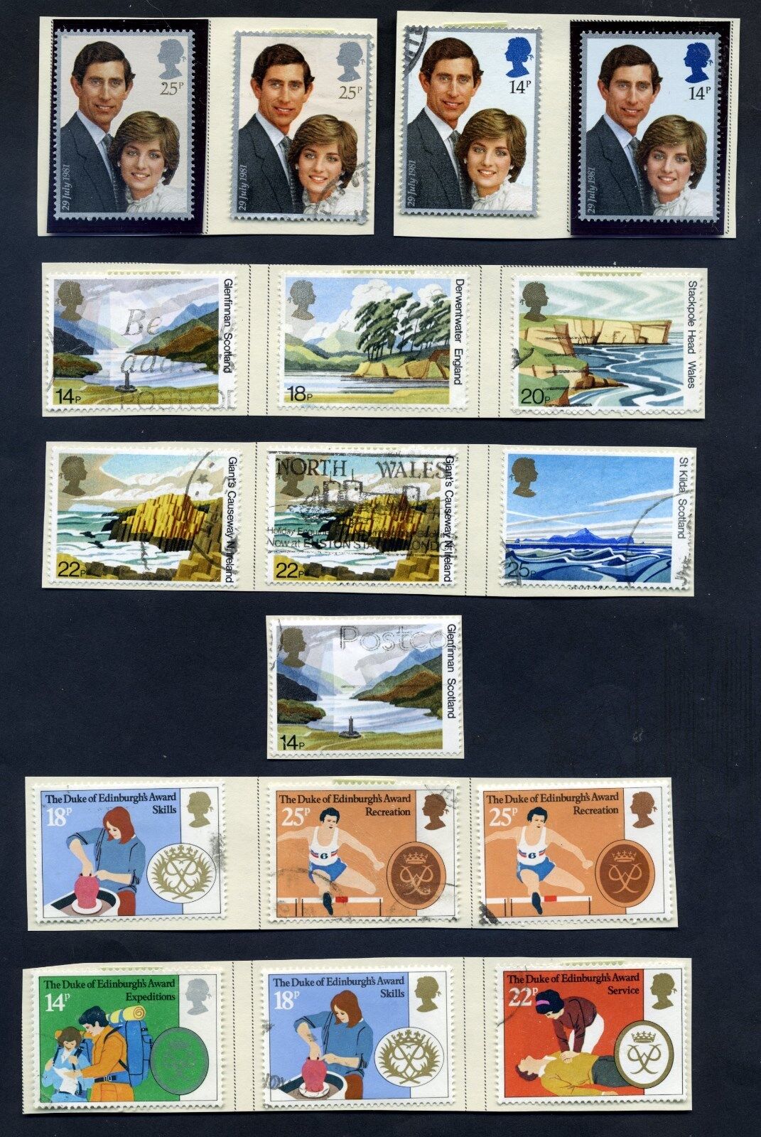 Lot of 45 stamps, UK, 1981 Scott 933-964 Two mint, 8 Complete Sets Без бренда