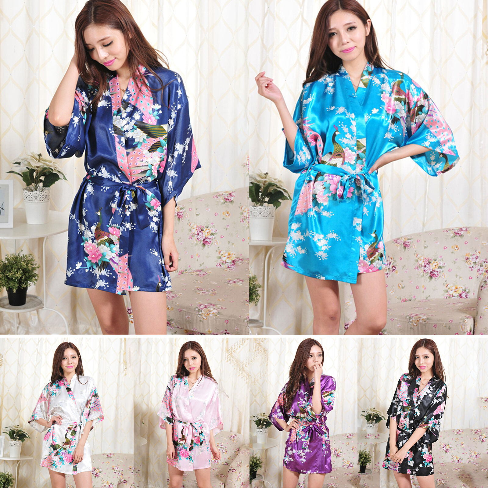 Women Lady Sexy Silk Satin Kimono Robe Gown Sleepwear Nightwear Bathrobe Pyjamas Unbranded Does not apply - фотография #2