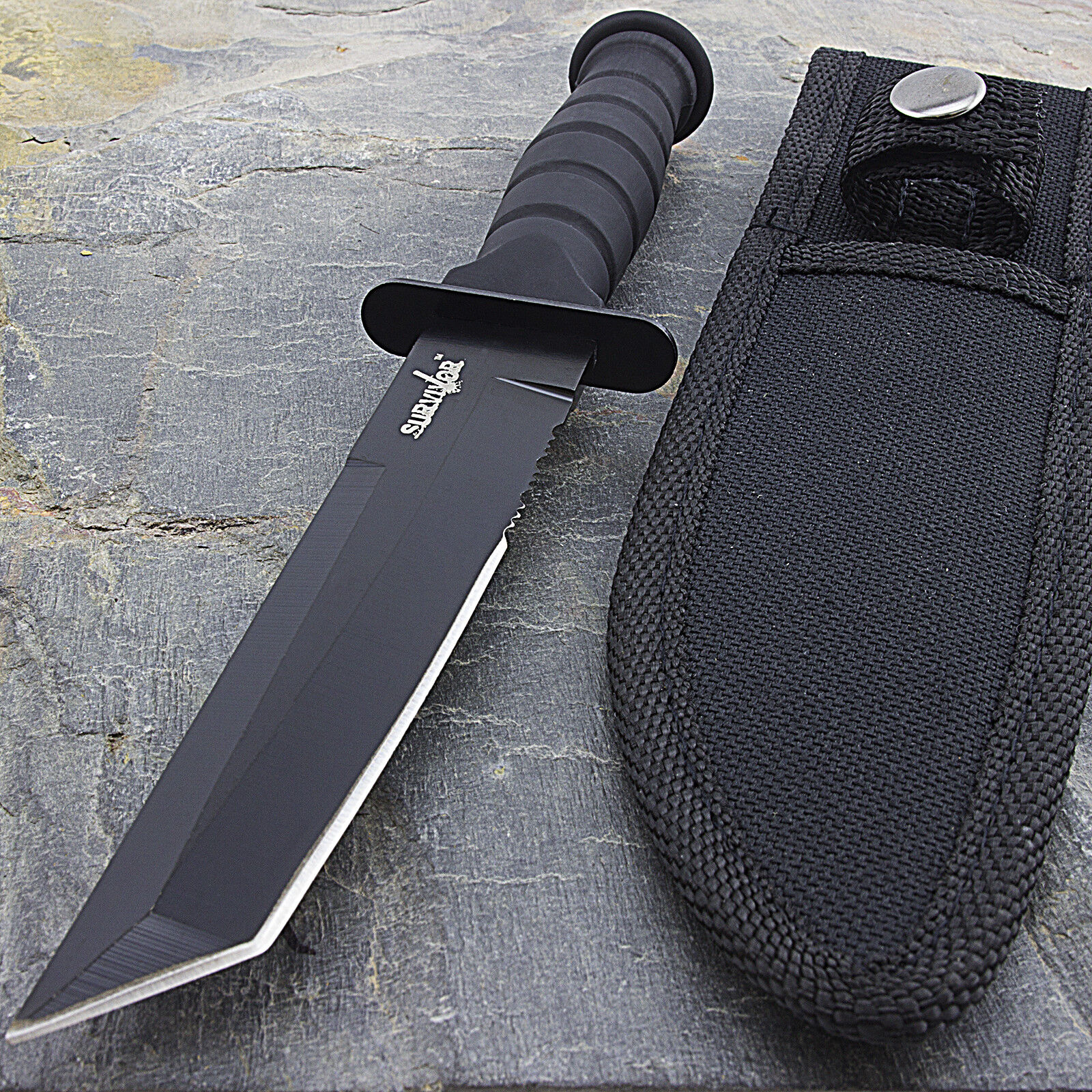 7.5" MILITARY TACTICAL TANTO COMBAT KNIFE w/ SHEATH Survival Hunting Fixed Blade Survivor HK-1023TN