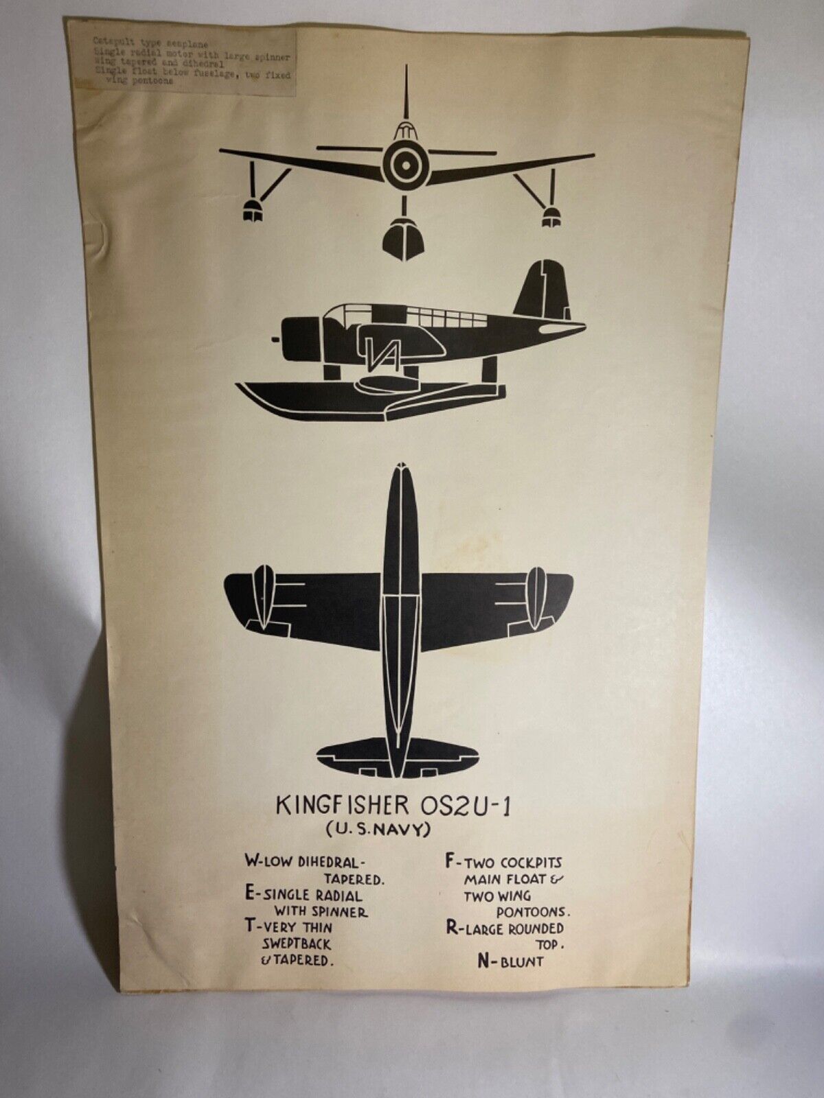 Vintage WWII Vought OS2U Kingfisher Observation Floatplane Recognition Poster Без бренда
