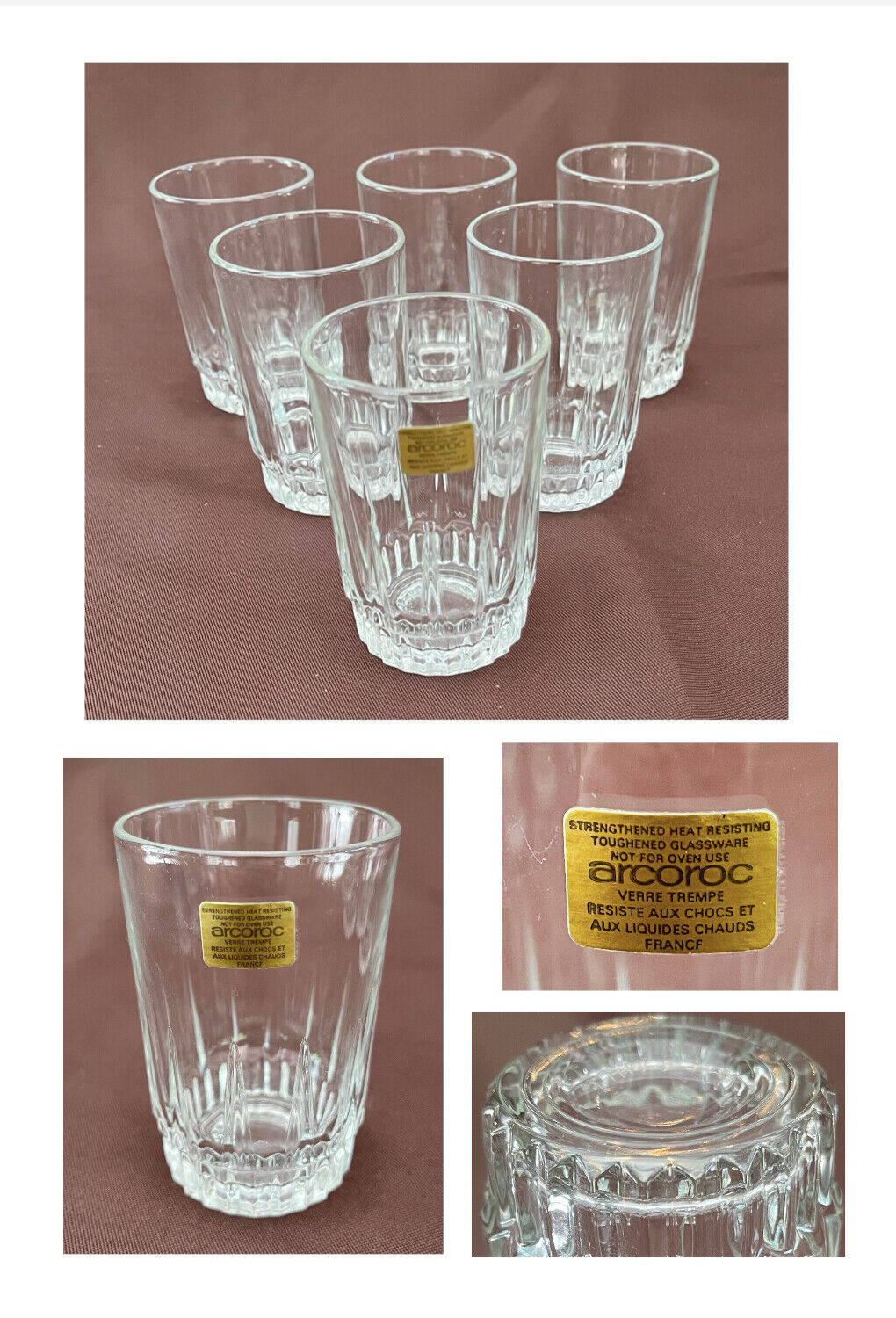 VINTAGE Arcoroc Juice Glasses 6 oz. Clear Vertical Cuts FRANCE 6-Piece Set Arcoroc Does not apply
