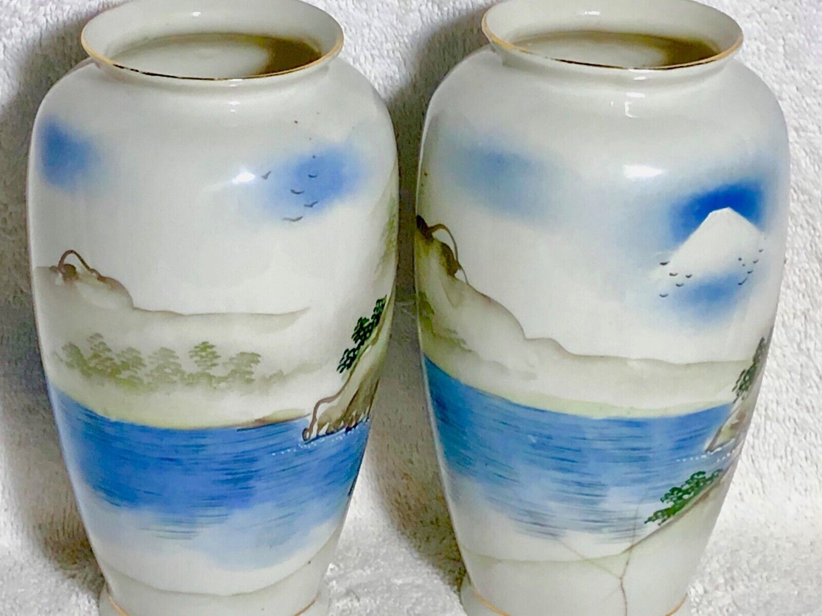 Beautiful Pair Vintage Asian Vases Village Pagoda Scene Fine Porcelain China QQ! Без бренда - фотография #5