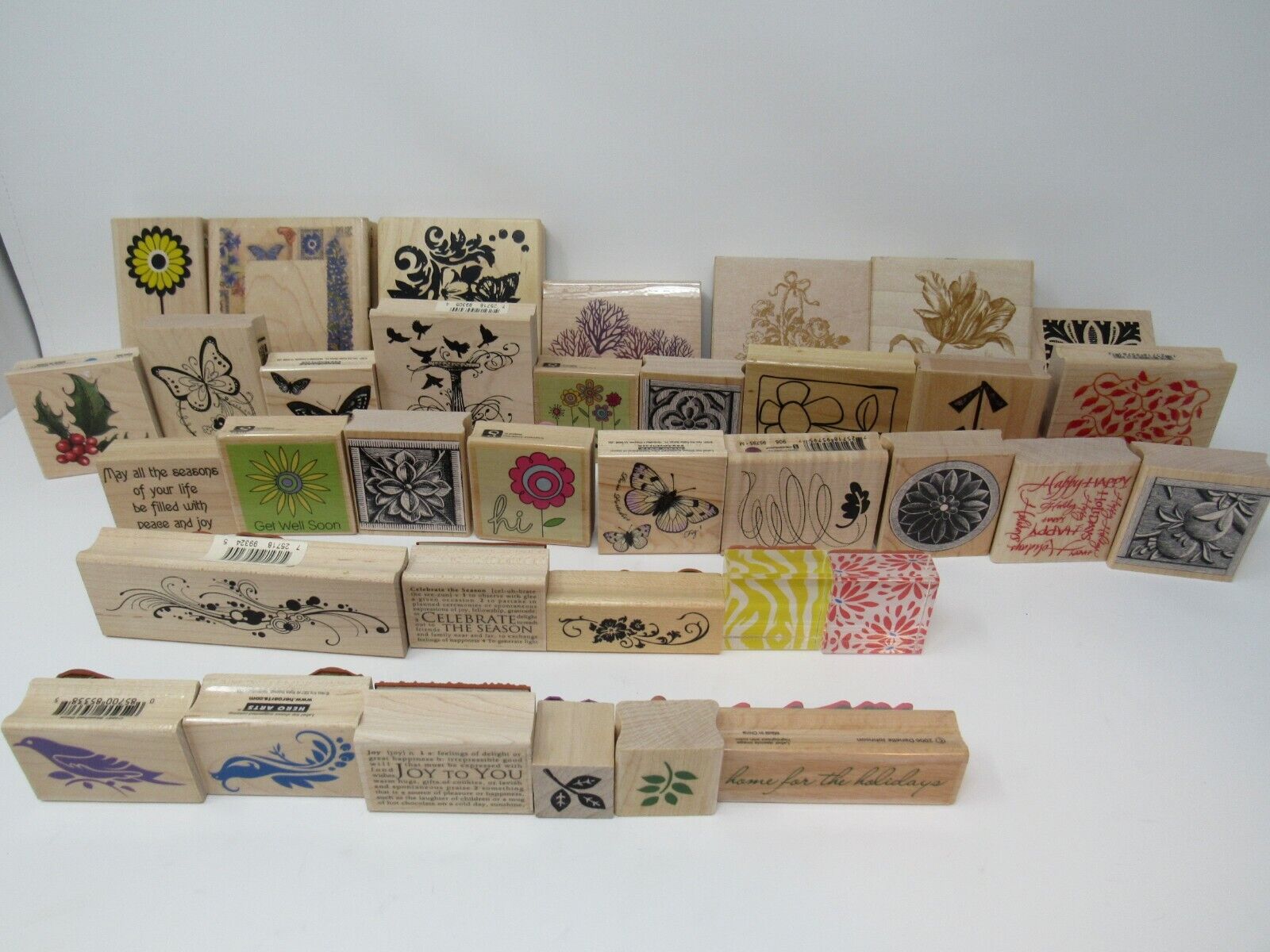 Lot Wooden Rubber Stamps 36 PCS Wooden