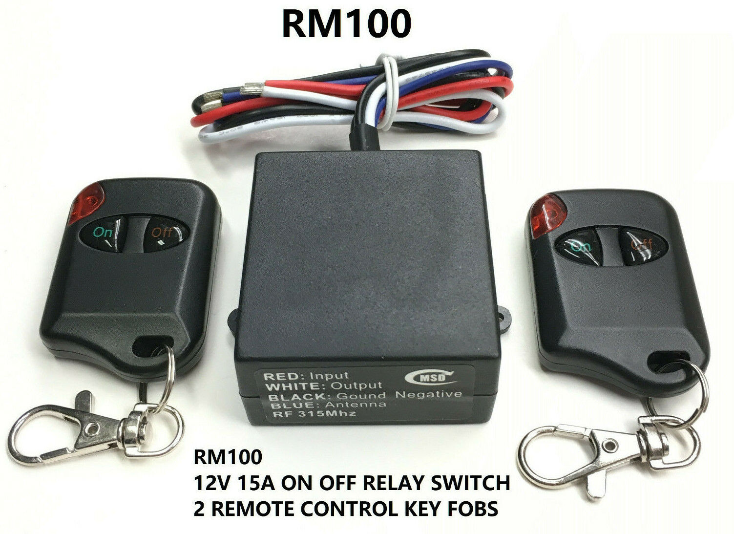 MSD 12V 15A 315mhz on off 2 remote control key fob 12V output relay switch RM100 MSD INC MSD-RM100 - фотография #2