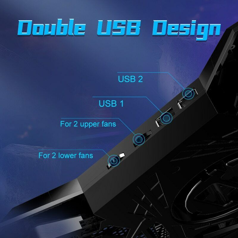 Laptop Cooling Pad 2 USB 5 Fan Gaming Led Light Notebook Cooler For 12-17inch CoolCold Does not apply - фотография #4
