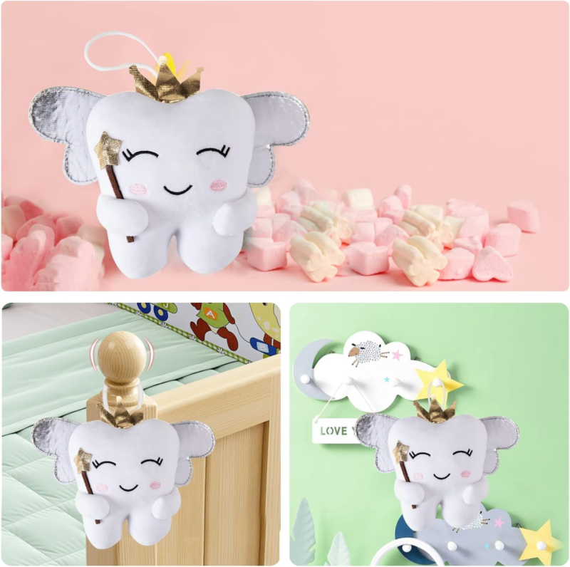 Tooth Fairy Pillow with Shiny Wings Embroidered Tooth Fairy Doll with Pocket Cry Does not apply - фотография #6