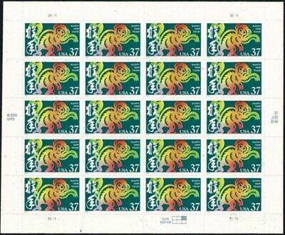 2004 Chinese Lunar Happy New YEAR OF THE MONKEY MNH Sheet 20 x 37¢ Stamps, #3832 Без бренда