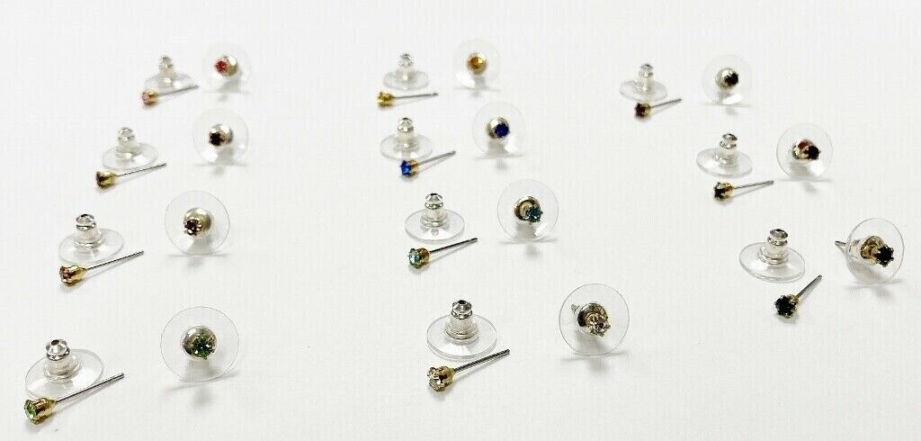 11 PAIRS RHINESTONE BRASS & SURGICAL STEEL STUD EARRINGS - ASSORTED COLORS T839 Unbranded - фотография #6