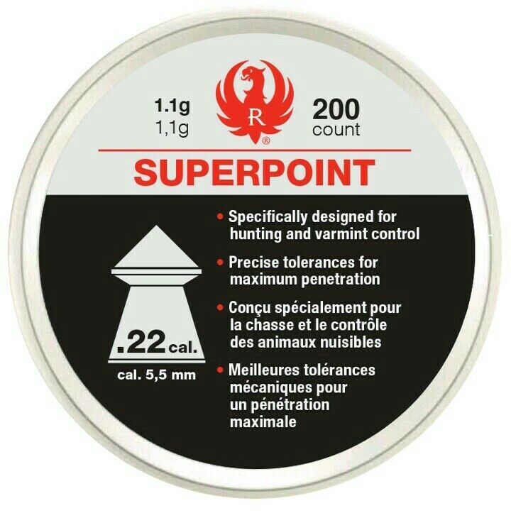 200ct Ruger SUPERPOINT by UMAREX .22 Cal 1.1g Pellets 5.5mm Hunting & Varmint Ruger 2230040
