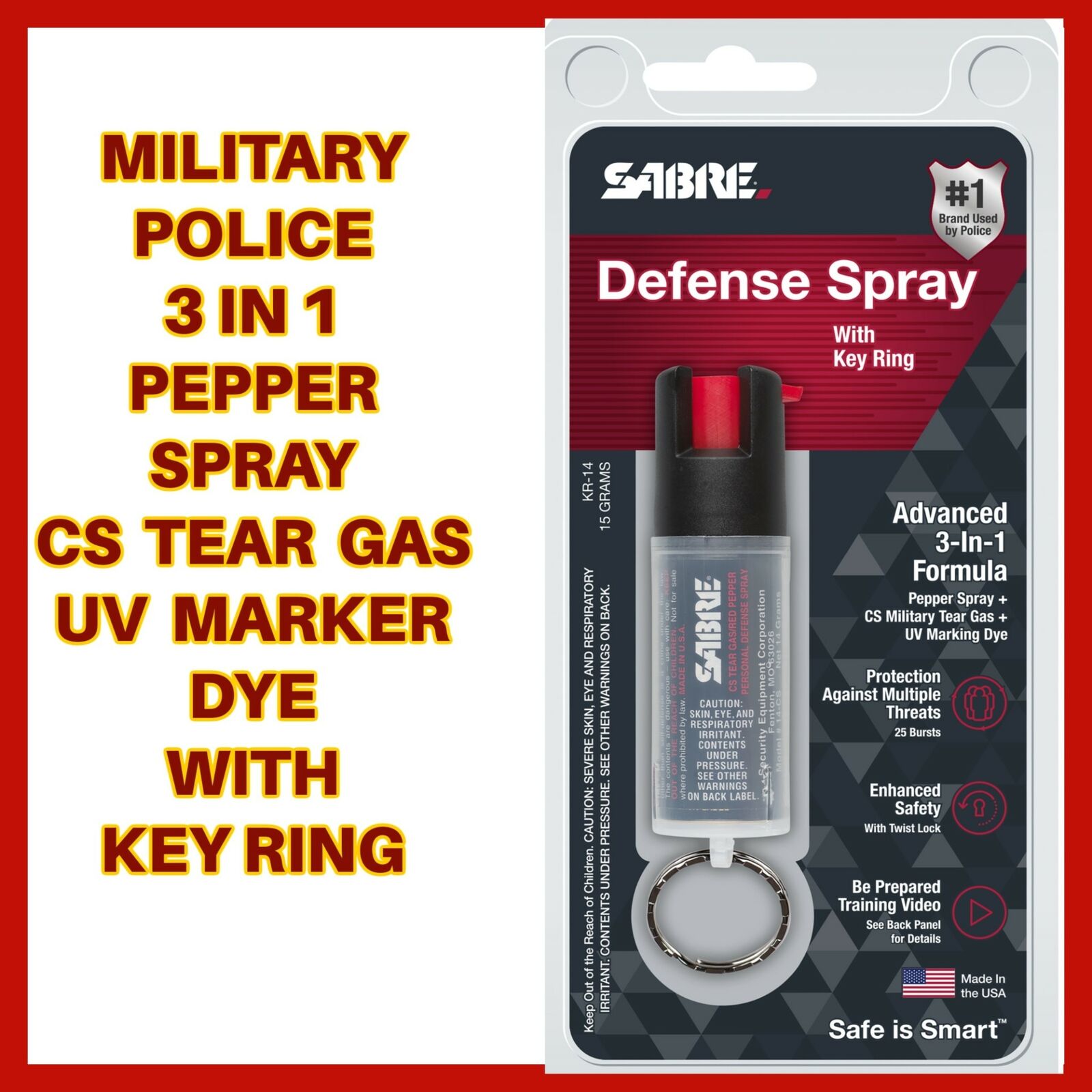 PEPPER SPRAY 3 &1 Self Defense SABRE Police Pocket Unit USA Made Exp 2027 Sabre KR14