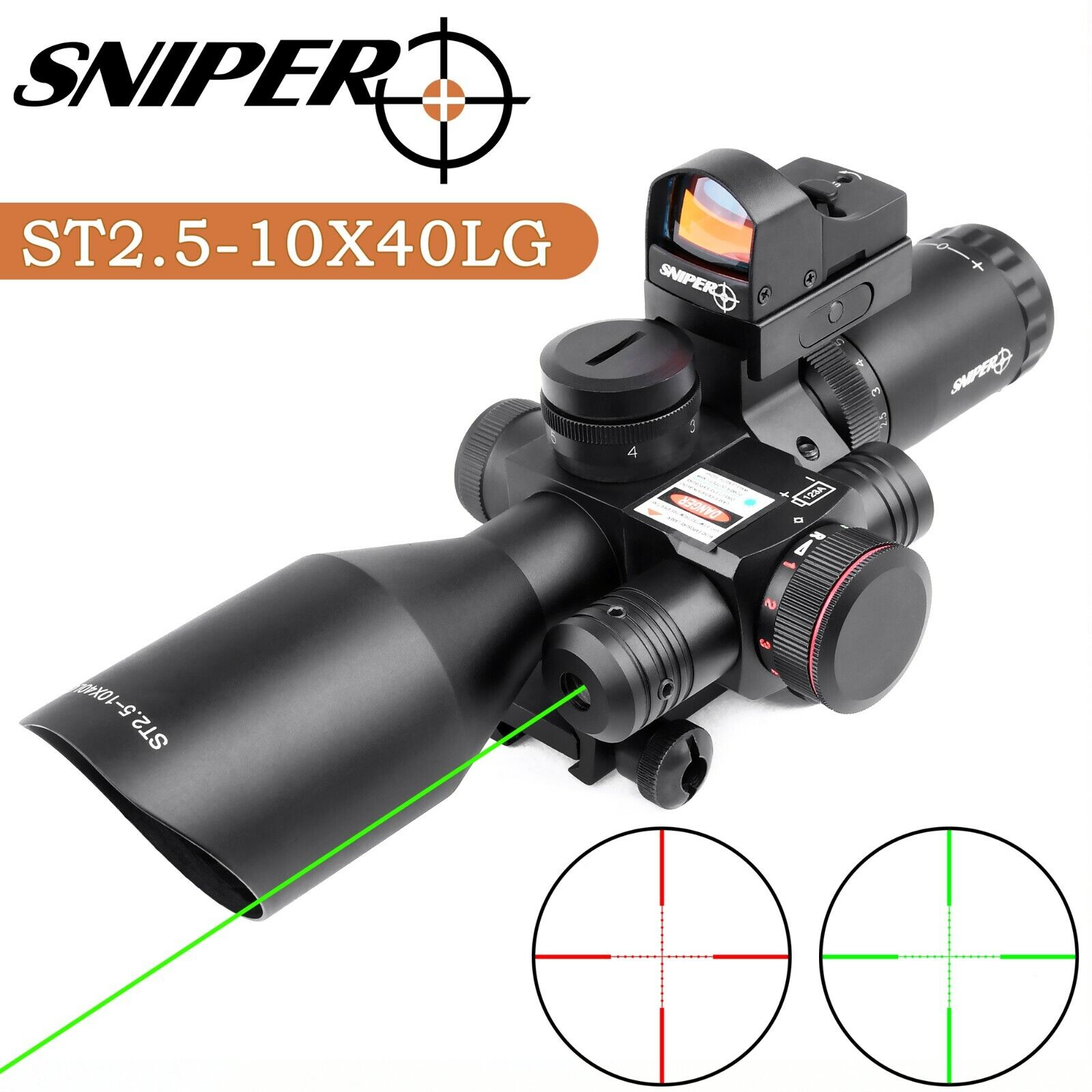 Sniper 2.5-10x40 Combo Rifle Scope Red&Green Mil-dot illuminated Green Laser U.S Sniper ST2.510