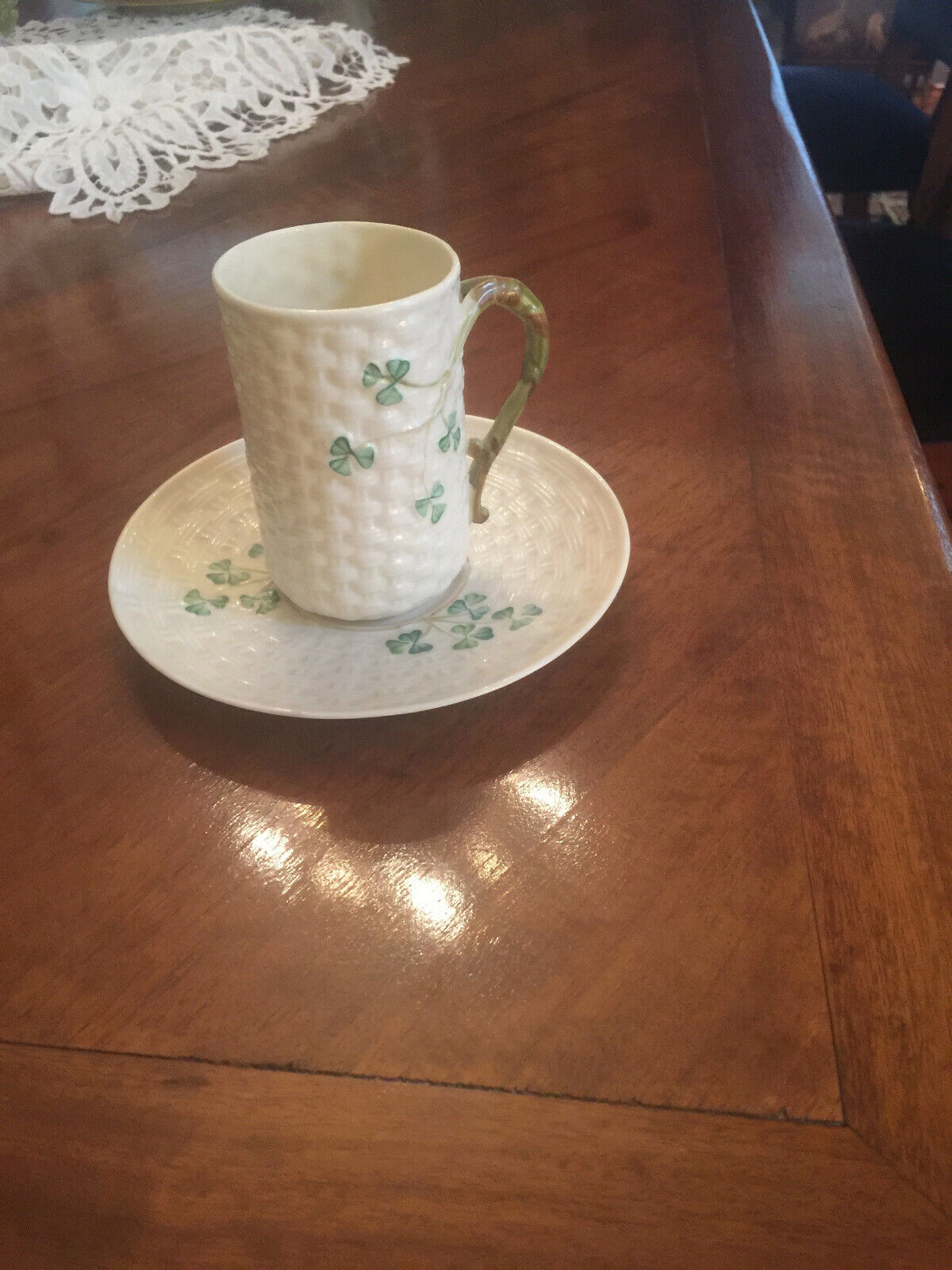 Vintage Belleek Basket Weave Shamrock Tea Set Belleek - фотография #3