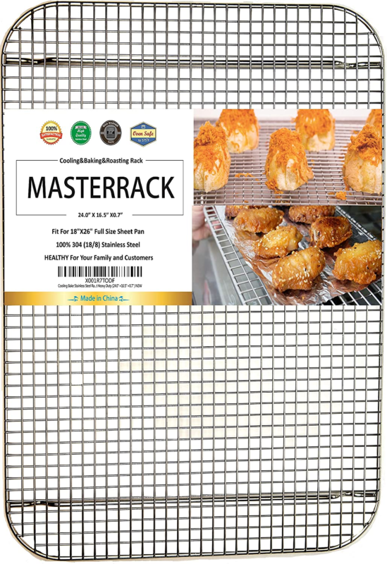 100% 304 Stainless Steel Cooling Rack and Wire Grate for Full Size Sheet Bun Pan MASTERRACK Does not apply