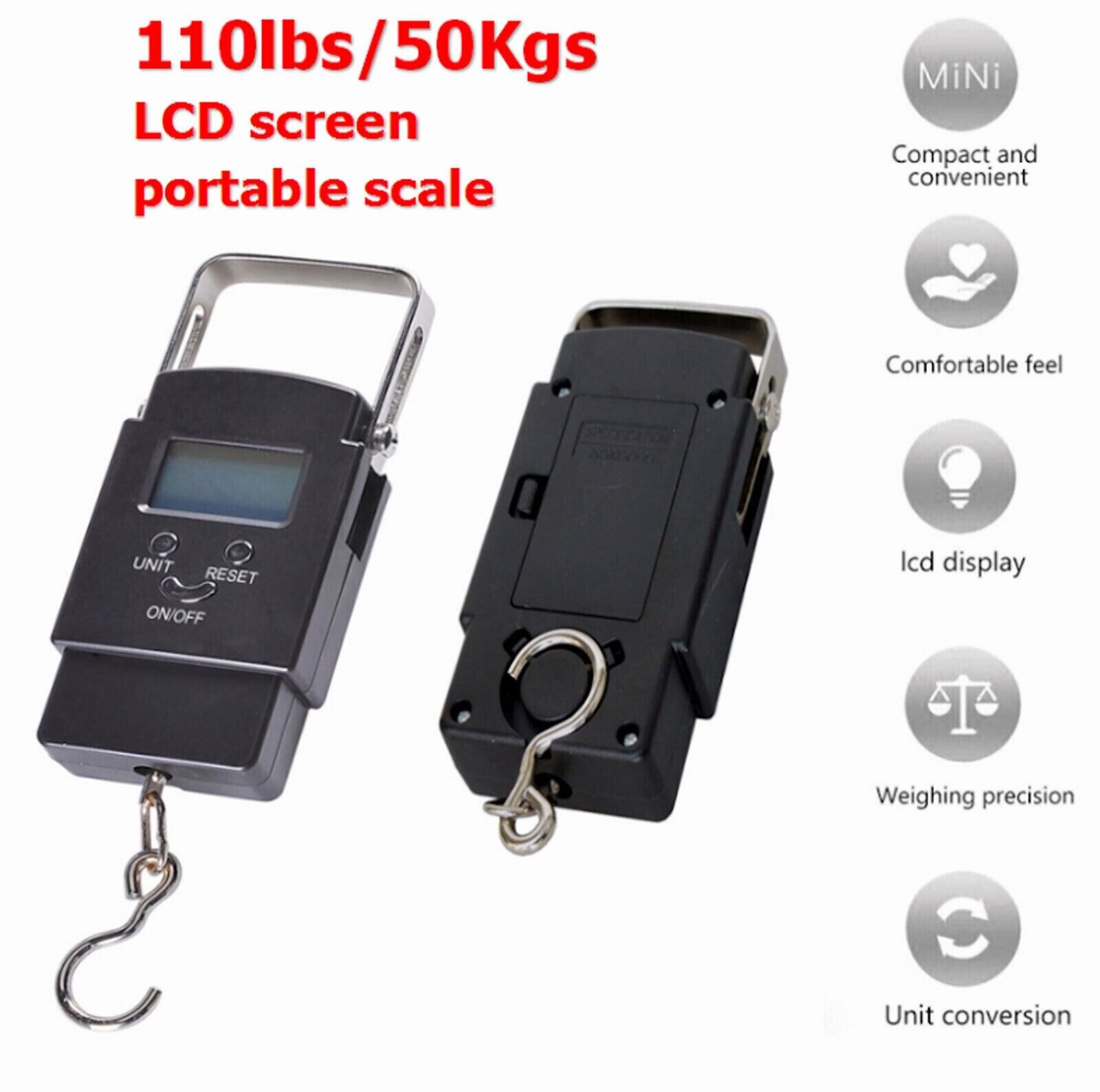 Portable FISH Scale Travel LCD Digital Hanging Luggage Electronic 110lb / 50kg Unbranded - фотография #5