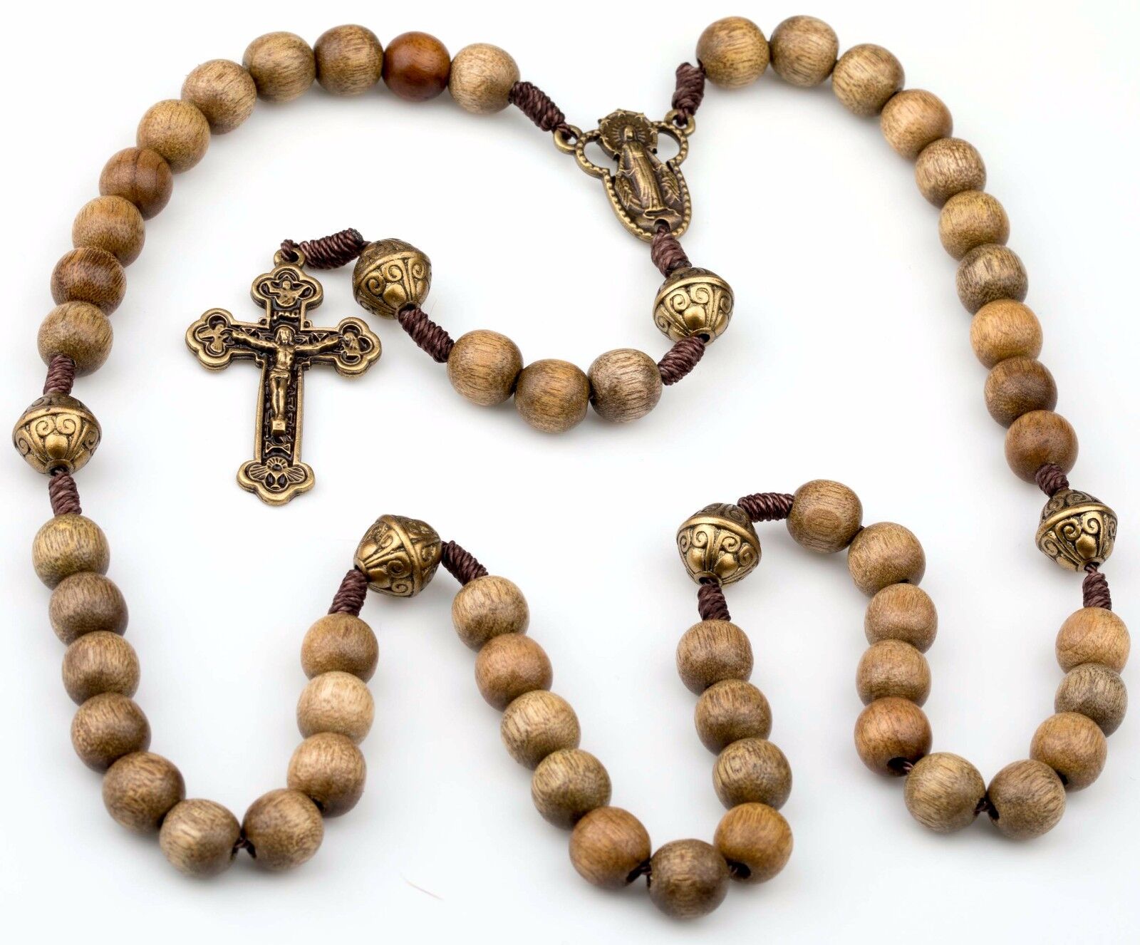 Catholic Rosary Beads Wood Strong Cord Miraculous Center Men Women Brown Iconeum - фотография #8