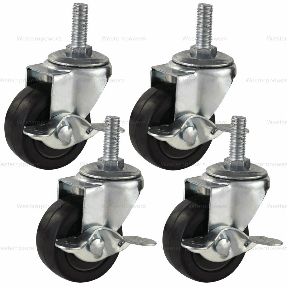 4x 3 Inch Rubber Casters Heavy Duty Safety Brake Wheels For Wire Shelving Rack GC GL-PC-3IN-WRWS