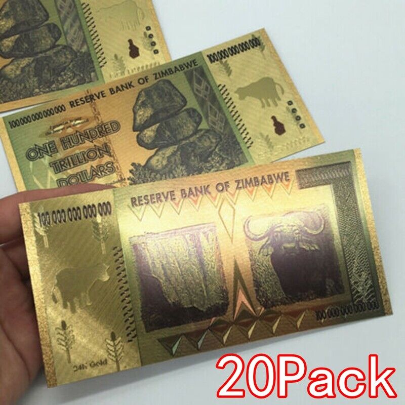 20 Pieces Zimbabwe 100 Trillion Dollar Note Golden Foil Banknote Collection Без бренда - фотография #4