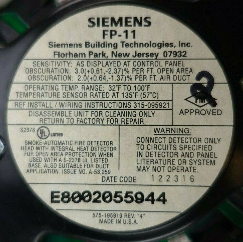 Siemens FP-11 Fire Alarm Addressable Smoke Detectors (Lot of 5) Siemens FP-11 - фотография #5