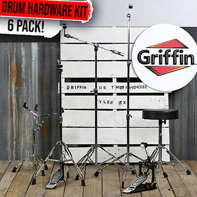 Drum Hardware PACK - GRIFFIN Cymbal Stand Set Snare Hi-Hat Throne Kick Pedal Kit Griffin LG-TS Hardware Pack.a