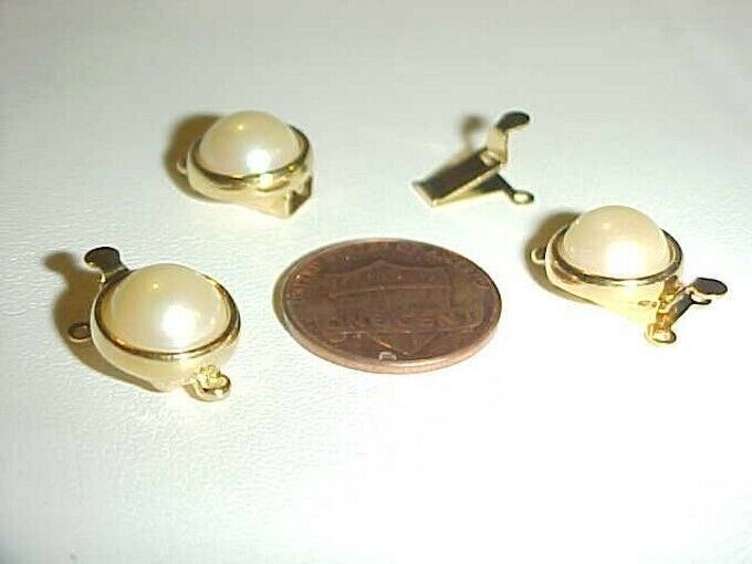 6 VINTAGE GOLD PEARL CABOCHON 2 TO 1 STRAND ROUND 12mm. CLASPS R668  Unbranded