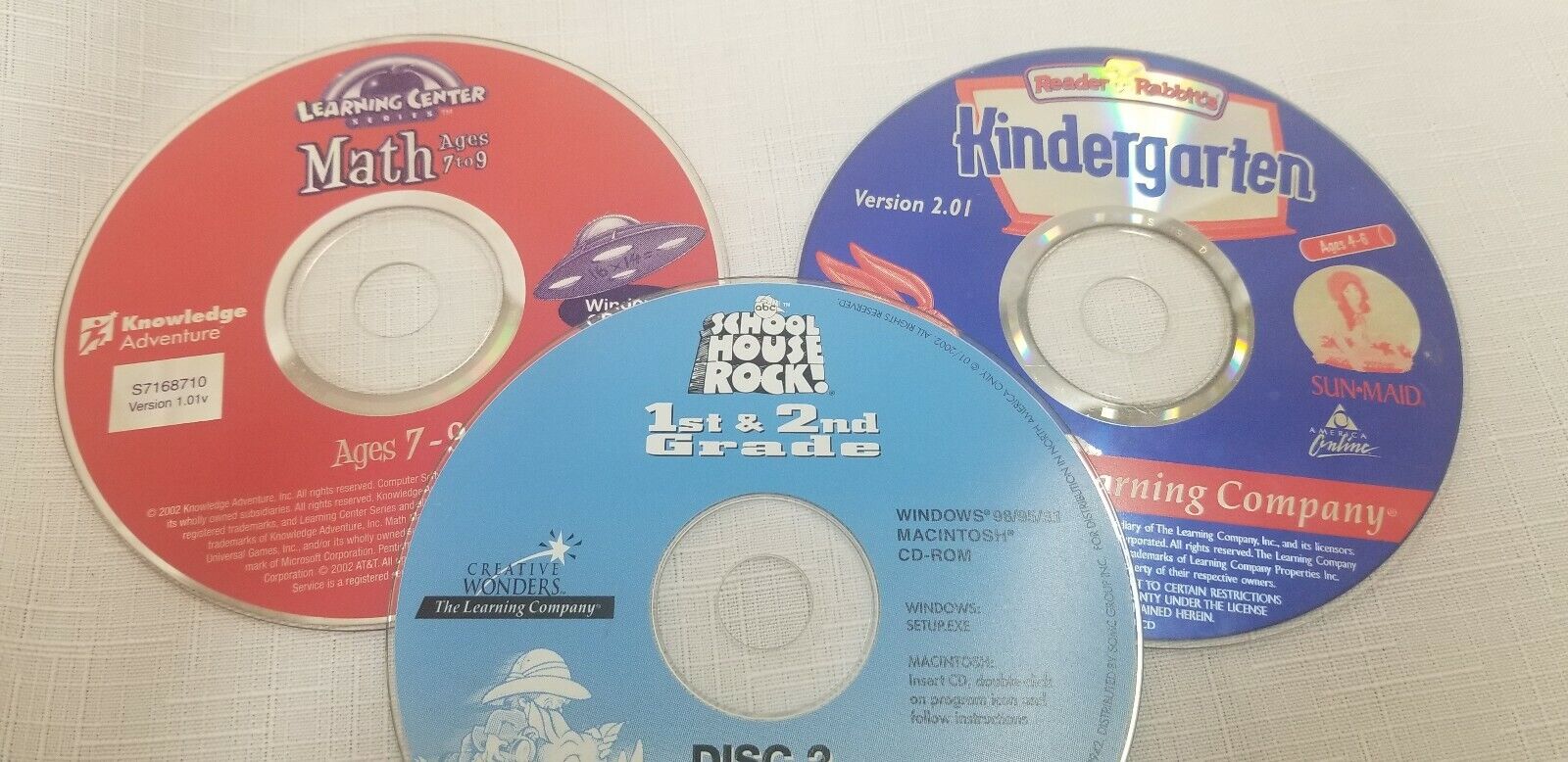 3 Learning Center CDs-Kindergarten, 1st & 2nd gr , Ages 7-9 PC / MAC CD ROM Learning Company