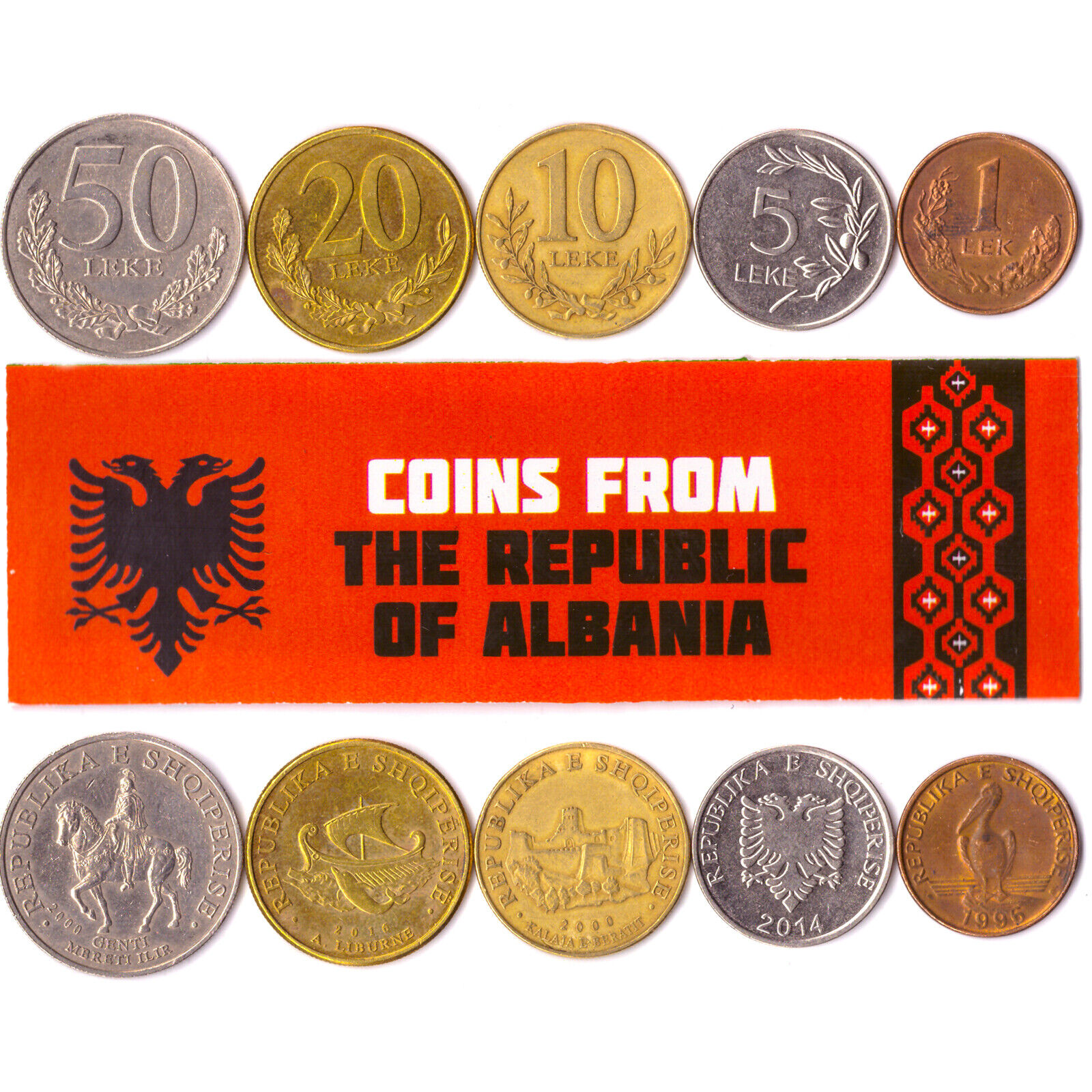 5 Albanian Coins | Mixed Denominations 1 - 50 Lekë | Berat Castle | Balkans Без бренда