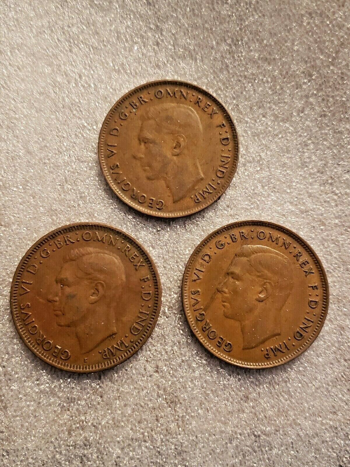 Australia 1939, 1942, 1948 Kangaroo Penny Lot of 3 Coins Без бренда - фотография #2