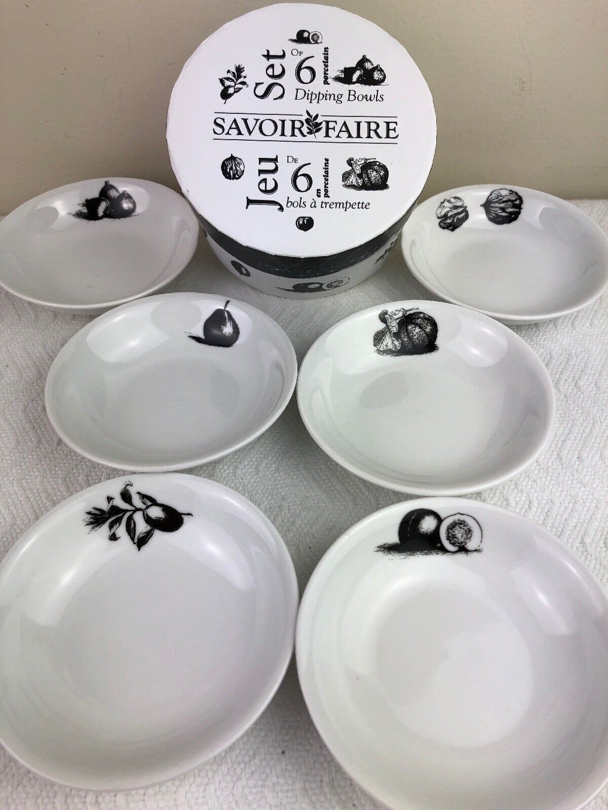 Porcelain BIA Savoir Faire Set of 6 Round Dipping Bowls Gift Boxed NEW BIA 985431G+D28