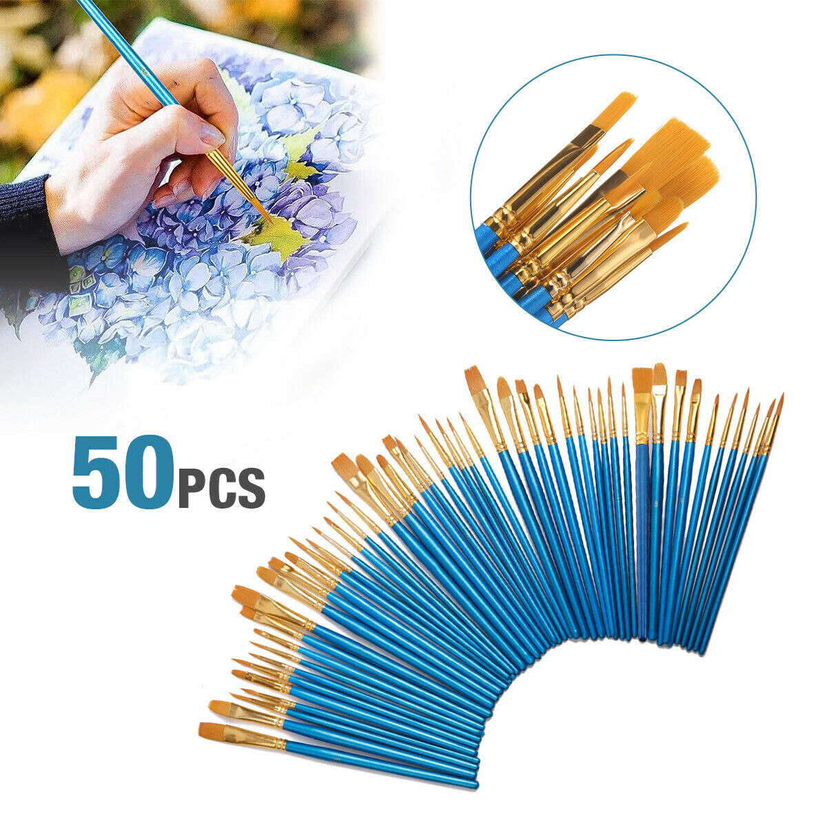50PCS Paint Brushes Acrylic Painting Brush Set Art Watercolor Paintbrushes Craft Unbranded Does Not Apply