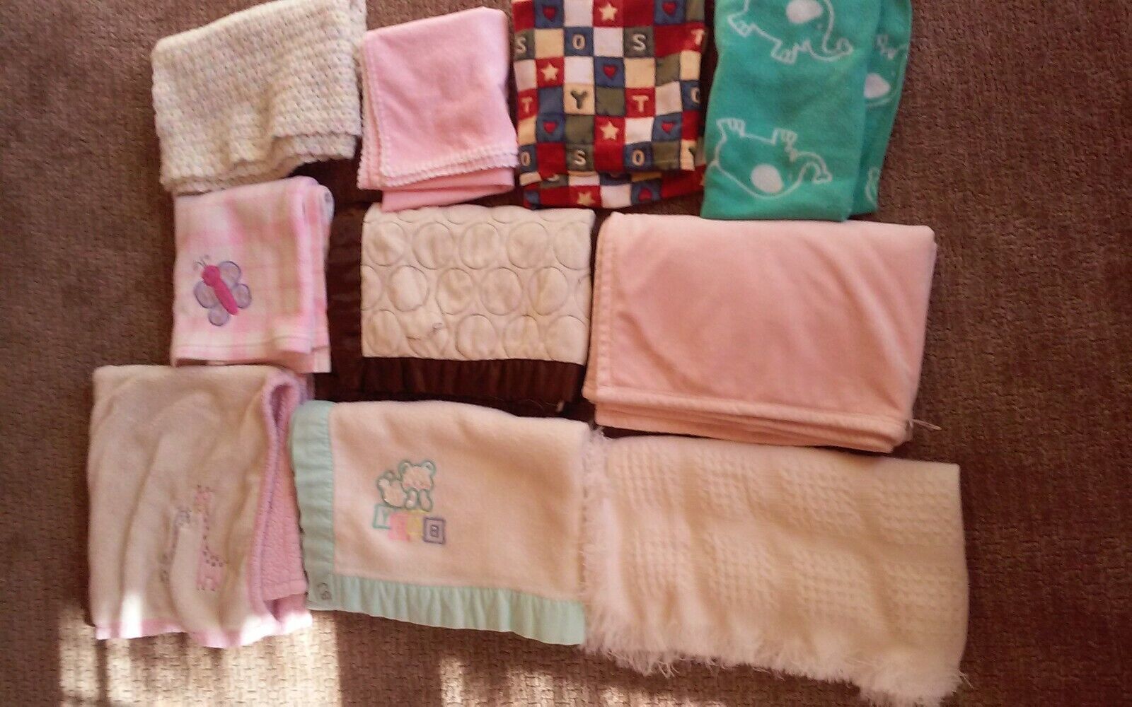 Baby Blanket Lot of 10  Mostly girl colors  fleece receiving & crib  Unknown