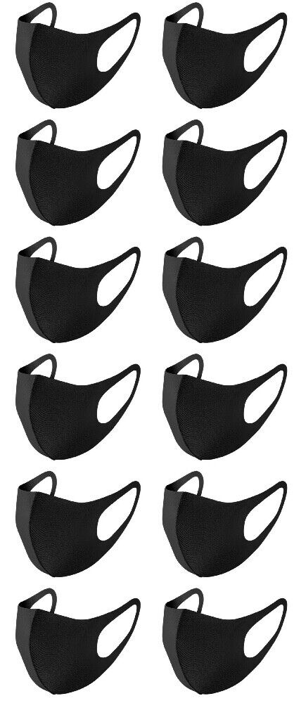 12Pcs Black Face Mask Kids Toddler Reusable Washable Cover Breathable Protection Fashion Does Not Apply