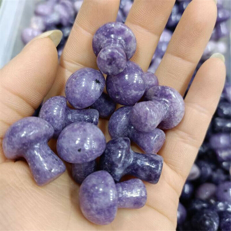 20pcs Mini Natural Purple Lepidolite Stone Mushroom Hand Carved Crystal Healing Без бренда - фотография #2