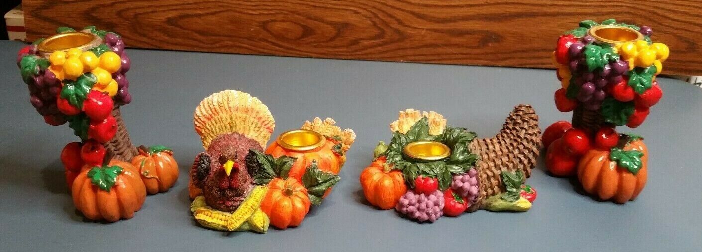 Vintage Thanksgiving Figurines Candle Holders Set of 4   MINT Без бренда