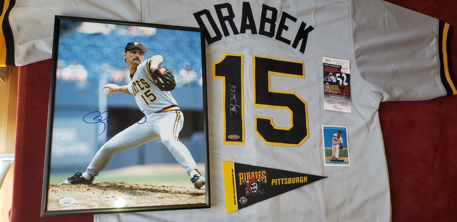 Doug Drabek LOT Signed Pittsburgh Pirates Jersey Framed 11x14 Trade Card Pennant Без бренда