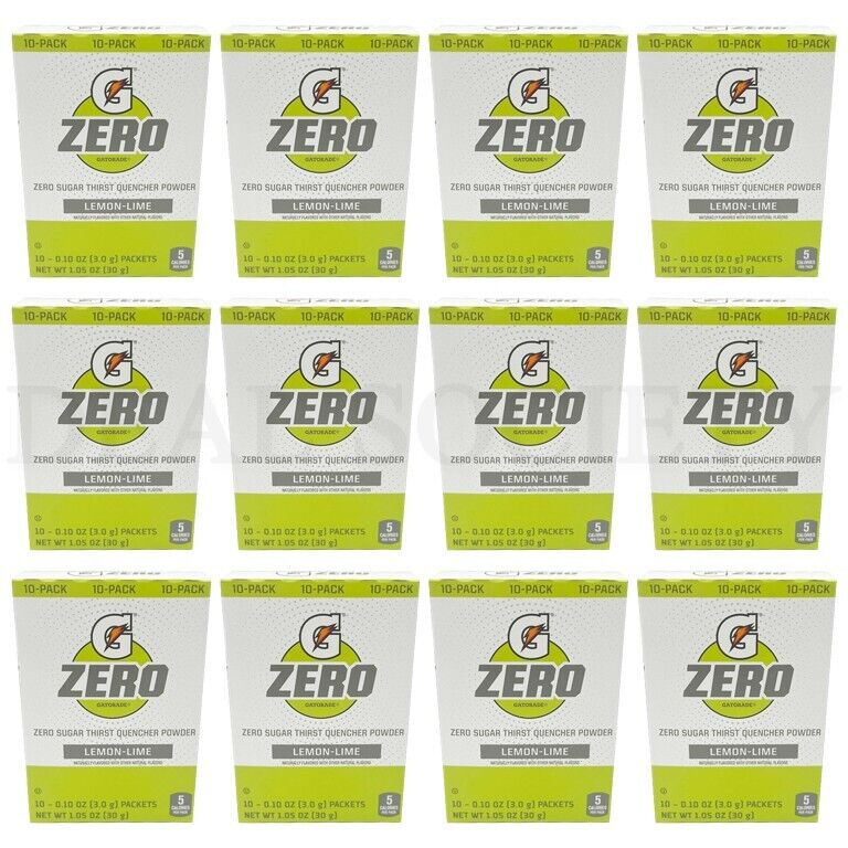 Gatorade G Zero Powder Lemon Lime 10 Packets/ Box - 12 Boxes - 120 Packets! Gatorade